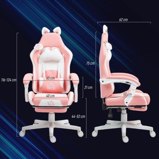 Sedia da Gaming Ergonomica Aosom Orecchie Gatto Rosa