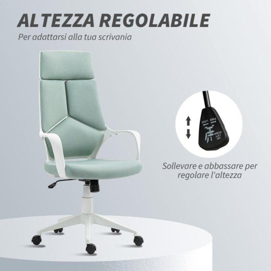 Sedia da ufficio Aosom regolabile con schienale alto e ruote verde
