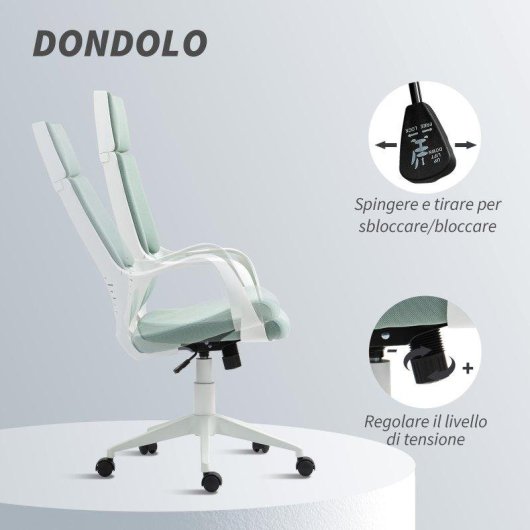Sedia da ufficio Aosom regolabile con schienale alto e ruote verde