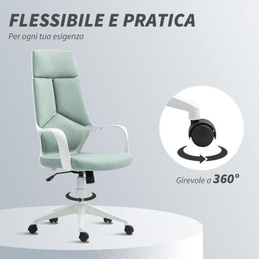 Sedia da ufficio Aosom regolabile con schienale alto e ruote verde