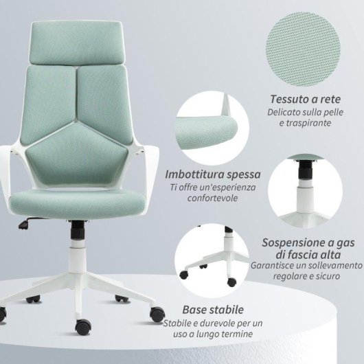 Sedia da ufficio Aosom regolabile con schienale alto e ruote verde