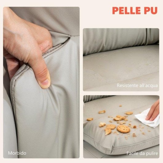 Sedia da Ufficio Massaggiante e Riscaldata Aosom Reclinabile 135° PU Grigio Chiaro