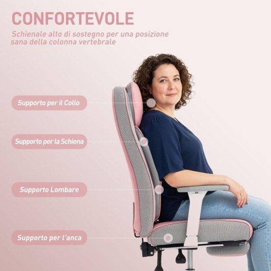 Sedia Da Ufficio Ergonomica Rinforzata Aosom Rosa