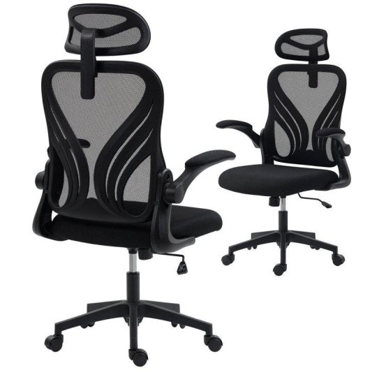 Sedia da ufficio ergonomica Aosom con braccioli ribaltabili, nero