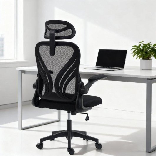 Sedia da ufficio ergonomica Aosom con braccioli ribaltabili, nero
