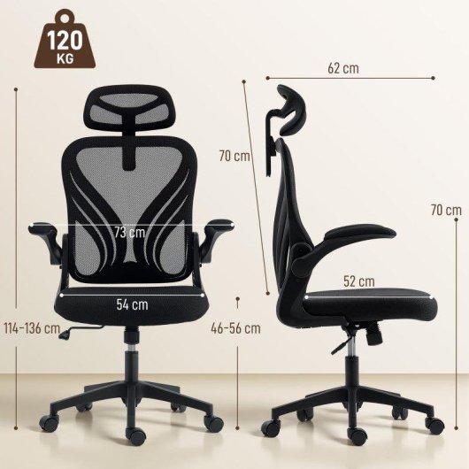 Sedia da ufficio ergonomica Aosom con braccioli ribaltabili, nero