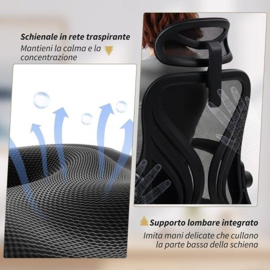 Sedia da ufficio ergonomica Aosom con braccioli ribaltabili, nero