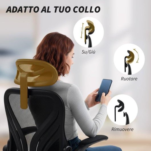 Sedia da ufficio ergonomica Aosom con braccioli ribaltabili, nero