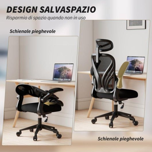 Sedia da ufficio ergonomica Aosom con braccioli ribaltabili, nero