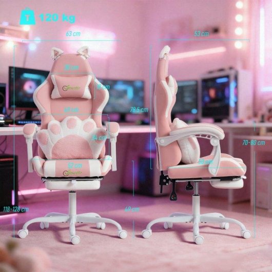 Sedia Gaming Aosom Rosa Ergonomica Reclinabile