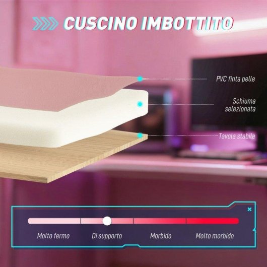 Sedia Gaming Aosom Rosa Ergonomica Reclinabile