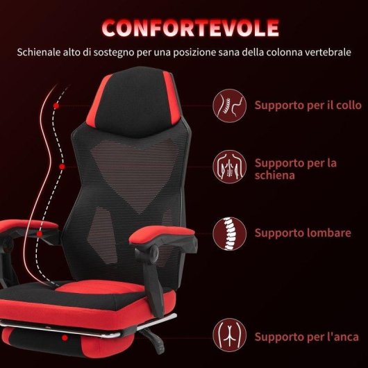 Sedia Da Ufficio Ergonomica E Reclinabile Aosom Con Poggiapiedi
