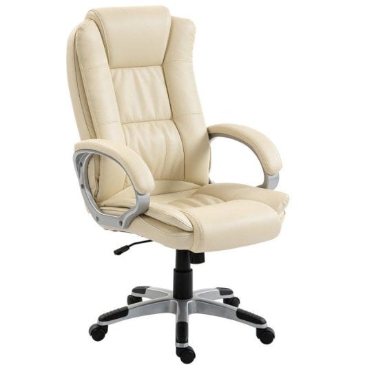 Sedia Da Ufficio Girevole in PU Beige Dondolo Altezza Regolabile