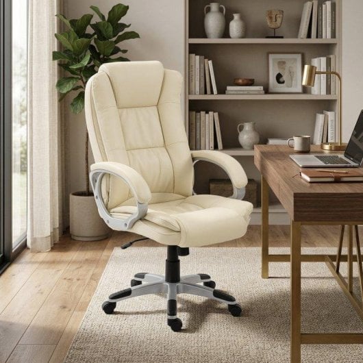 Sedia Da Ufficio Girevole in PU Beige Dondolo Altezza Regolabile