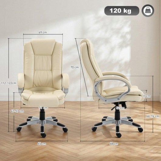 Sedia Da Ufficio Girevole in PU Beige Dondolo Altezza Regolabile