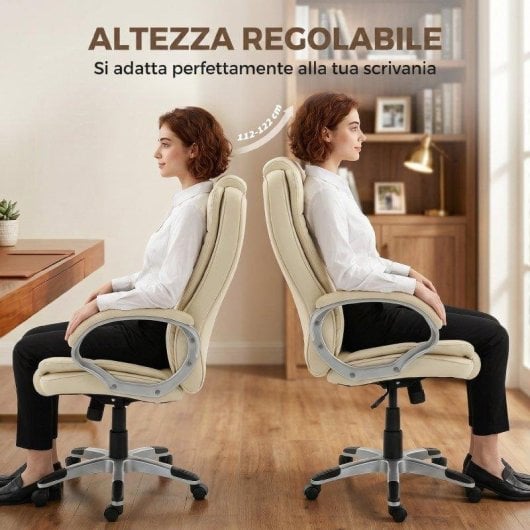 Sedia Da Ufficio Girevole in PU Beige Dondolo Altezza Regolabile