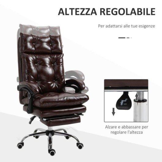 Poltrona Ufficio Aosom Pelle PU Marrone 135° Reclinabile