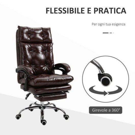 Poltrona Ufficio Aosom Pelle PU Marrone 135° Reclinabile