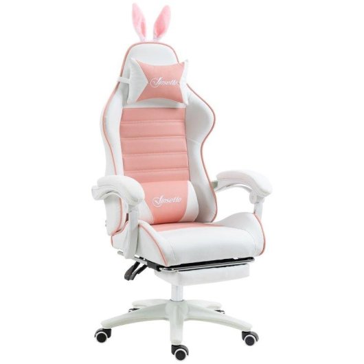 Sedia Gaming Aosom Orecchie Rosa con Poggiapiedi
