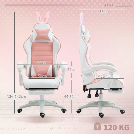 Sedia Gaming Aosom Orecchie Rosa con Poggiapiedi