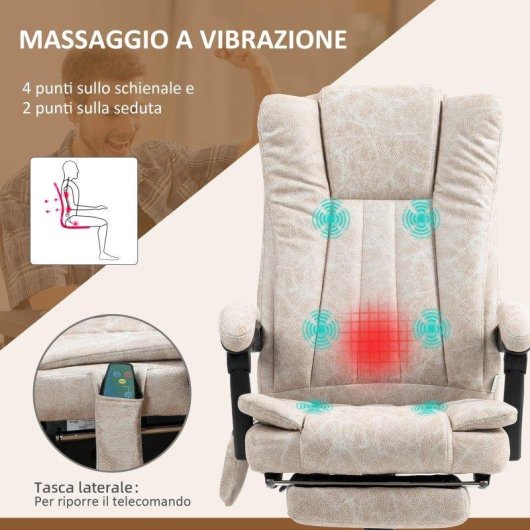Sedia da ufficio massaggiante e riscaldante con poggiapiedi Microfibra crema