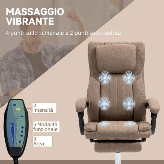 Sedia da ufficio Aosom con massaggio 6 punti e poggiapiedi integrato