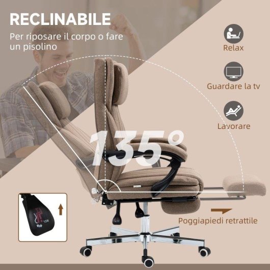 Sedia da ufficio Aosom con massaggio 6 punti e poggiapiedi integrato