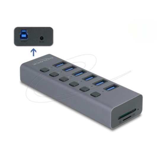 Hub Delock 6 ports 5000 Mbit/s modèle 64237 avec lecteur cartes