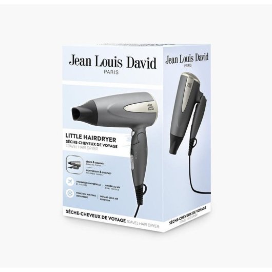 Secador de Cabelo de Viagem Dobrável Jean Louis David JLD SC Voyage 1600W 2 Velocidades Ar Frio Cinzento