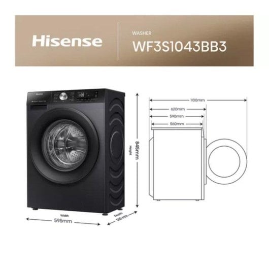 Lavadora Hisense WF3S1043BB3 Carga Frontal 10,5Kg 1400rpm A Negra WiFi