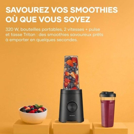 Mixeur Severin SM 3743 Portable 320 W Noir 2 Vitesses Pulse 2 Bouteilles 600 ml