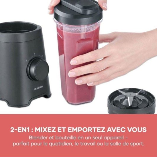 Mixeur Severin SM 3743 Portable 320 W Noir 2 Vitesses Pulse 2 Bouteilles 600 ml