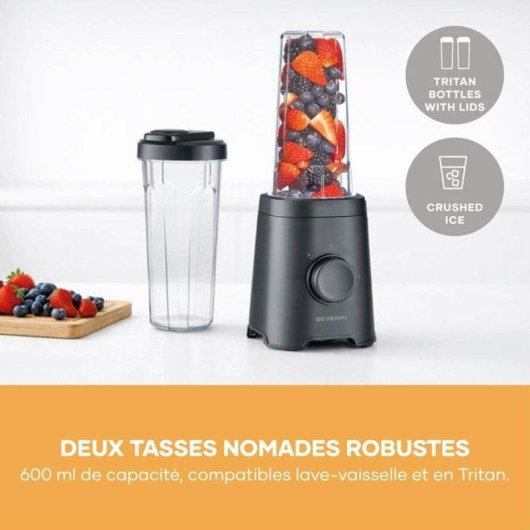 Mixeur Severin SM 3743 Portable 320 W Noir 2 Vitesses Pulse 2 Bouteilles 600 ml