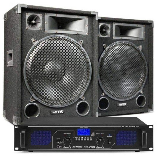 Altavoces Fenton DJ MAX15 con amplificador Bluetooth 2000W y MP3 USB