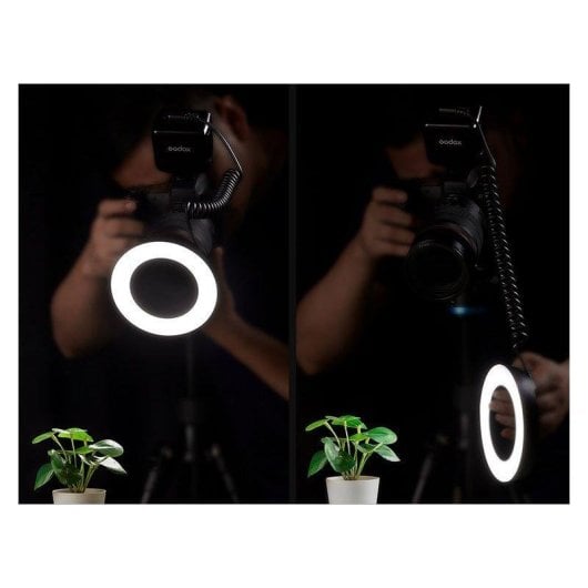 Luminaria circular Godox Ring72 LED alimentacao por pilhas AA