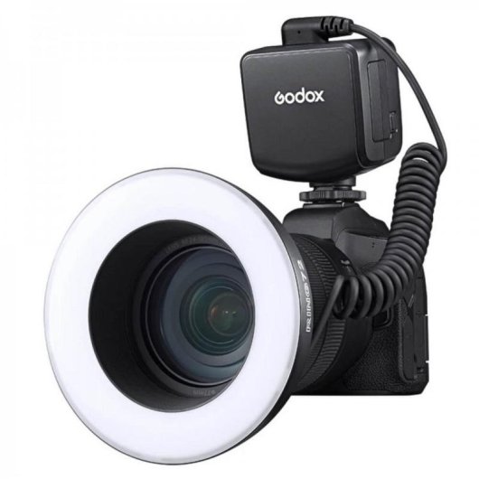 Luminaria circular Godox Ring72 LED alimentacao por pilhas AA