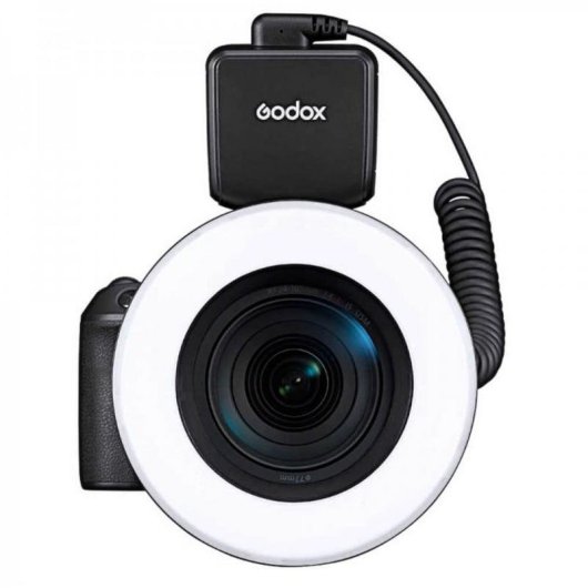 Luminaria circular Godox Ring72 LED alimentacao por pilhas AA
