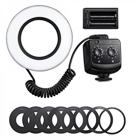Luminaria circular Godox Ring72 LED alimentacao por pilhas AA