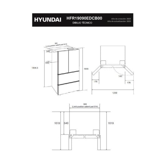Frigorífico Cuatro Puertas Hyundai HFR19090EDCB00 No Frost 193cm 521L E Cristal negro