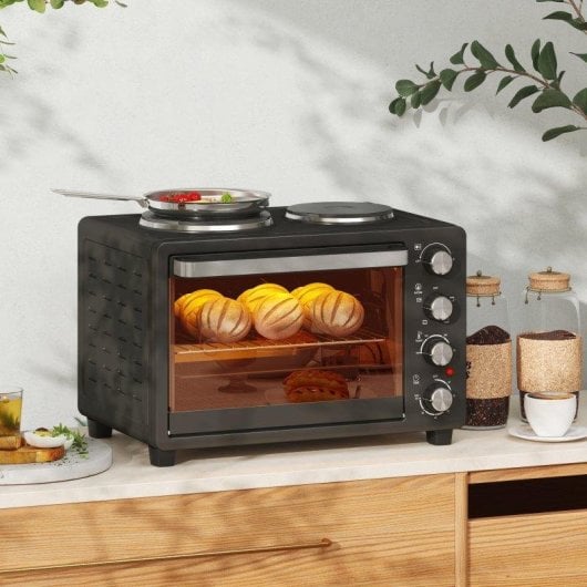 Mini Forno Homcom 800-198V90BK 28L 2600W 2 Placas 4 Níveis Preto