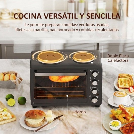 Mini Forno Homcom 800-198V90BK 28L 2600W 2 Placas 4 Níveis Preto