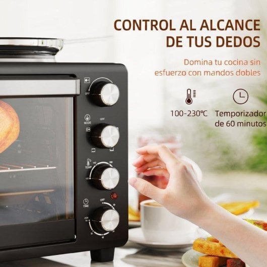 Mini Forno Homcom 800-198V90BK 28L 2600W 2 Placas 4 Níveis Preto