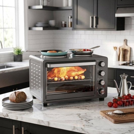 Mini Forno Homcom 800-198V90BK 28L 2600W 2 Placas 4 Níveis Preto