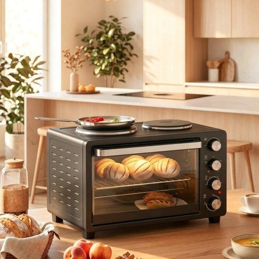 Mini Forno Homcom 800-198V90BK 28L 2600W 2 Placas 4 Níveis Preto