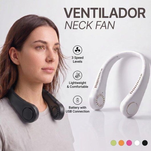 Mini Ventilador de Cuello La Casa de las Carcasas 3 Velocidades Batería Recargable Silencioso Negro