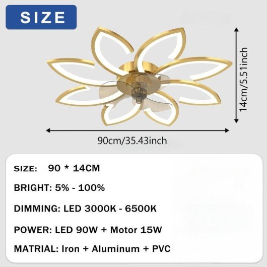 Ventilatore da Soffitto con Luce Autrucker 90cm 6 Velocità LED 3 Colori Telecomando App Motore DC