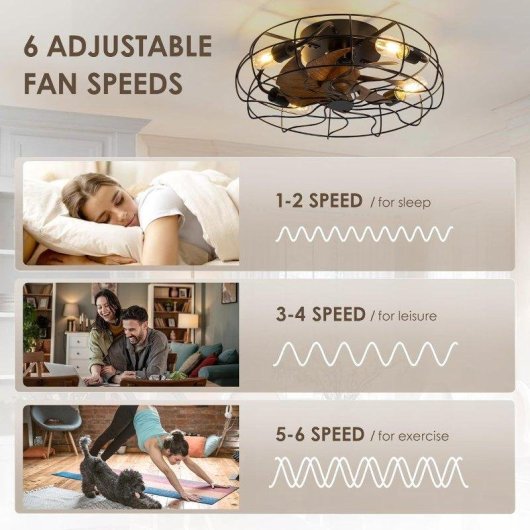 Ventilatore da Soffitto con Luce Autrucker Vintage 50cm 6 Velocità Telecomando Timer Rotazione Inversa