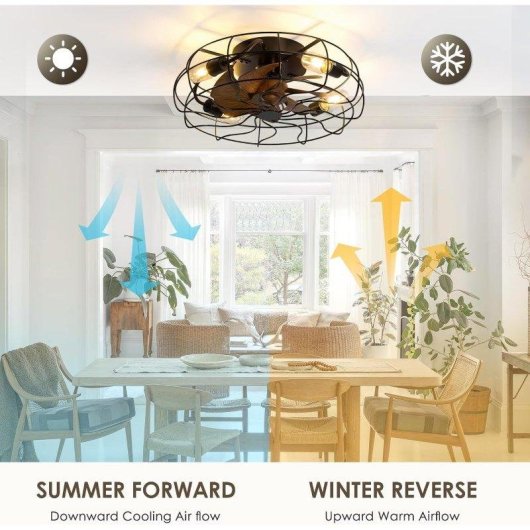 Ventilatore da Soffitto con Luce Autrucker Vintage 50cm 6 Velocità Telecomando Timer Rotazione Inversa
