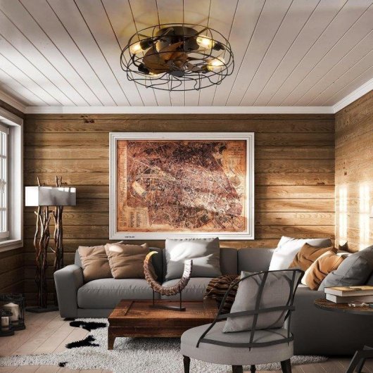 Ventilatore da Soffitto con Luce Autrucker Vintage 50cm 6 Velocità Telecomando Timer Rotazione Inversa