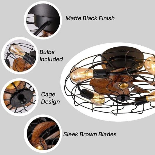 Ventilatore da Soffitto con Luce 6 Velocità Autrucker Vintage 50cm Telecomando LED Reversibile Timer